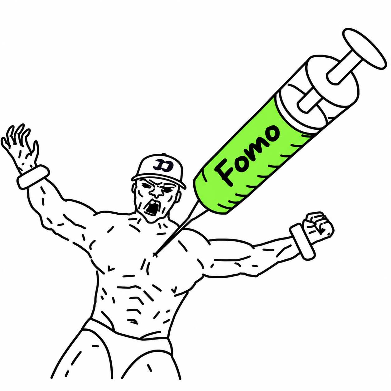 FOMIUM character with a green Fomo syringe